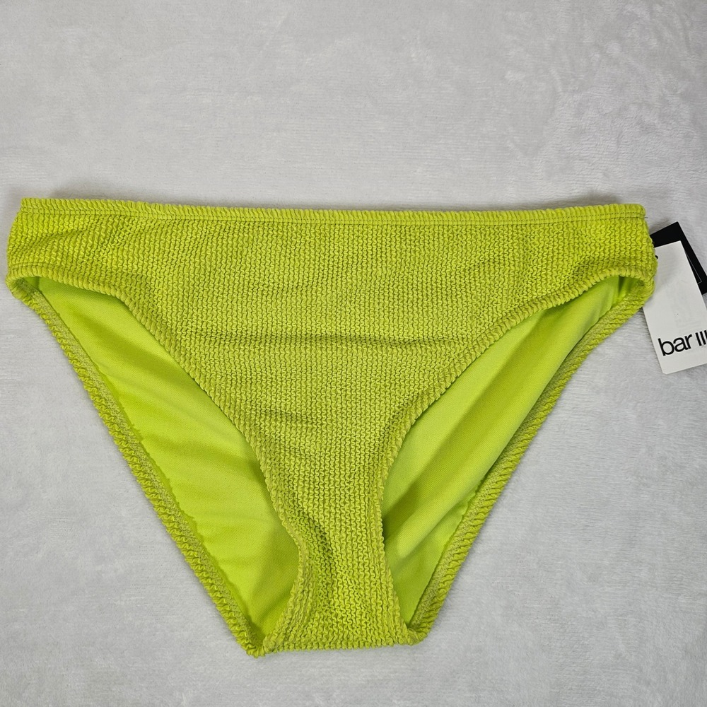 Bar III Bikini Bottom Womens Smocked Textured Sunny Lime Neon Green‎ L